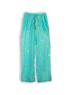 Pantalon nomade sari méditerranéen – Poissons turquoise & or (M/L)