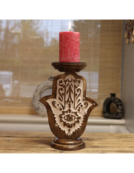 Chandelier en bois de manguier – Hamsa (petit format)