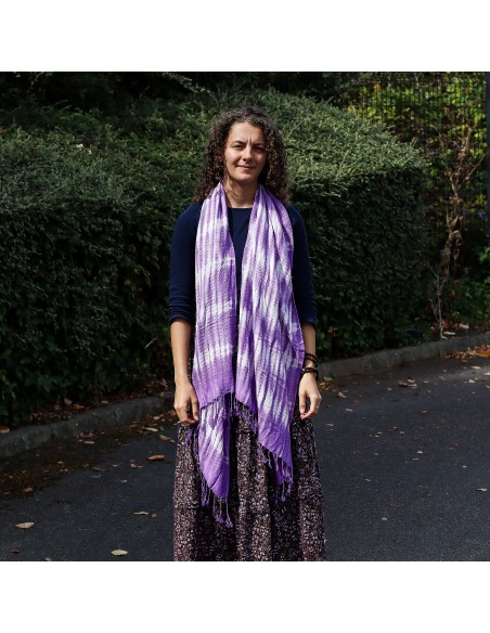 Étole/écharpe Boho Java Art – Rayures lavande