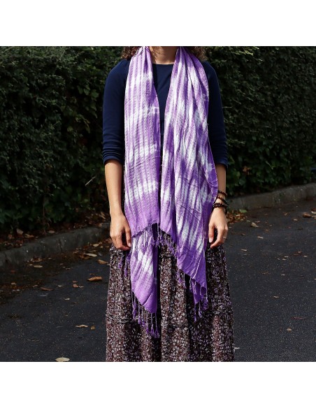 Étole/écharpe Boho Java Art – Rayures lavande