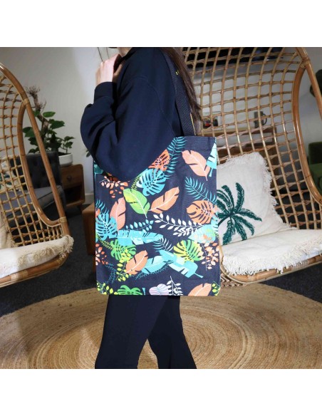 Sac cabas classique zippé – Motif tropical sombre