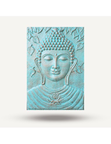 Grand panneau mural Bouddha turquoise en relief – Paix intérieure