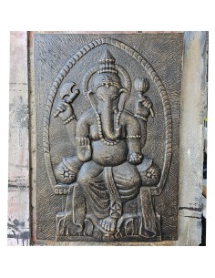 Grand panneau mural Ganesh doré relief – Prospérité zen