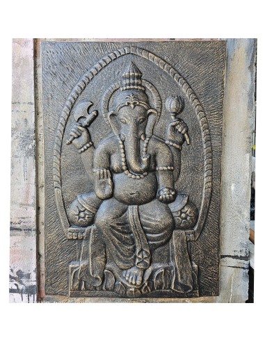 Grand panneau mural Ganesh doré relief – Prospérité zen