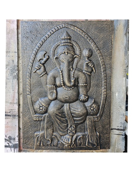 Grand panneau mural Ganesh doré relief – Prospérité zen
