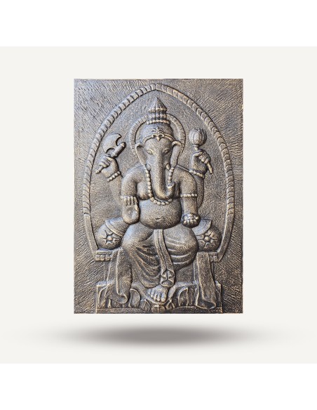 Grand panneau mural Ganesh doré relief – Prospérité zen