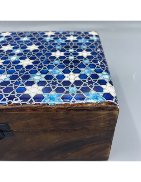 Boîte décorative en céramique émaillée – Étoiles bleues