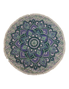 Mandala textile rond bleu & turquoise – Équilibre zen