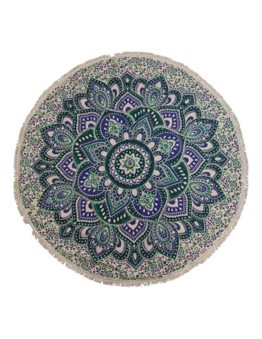 Mandala textile rond bleu & turquoise – Équilibre zen