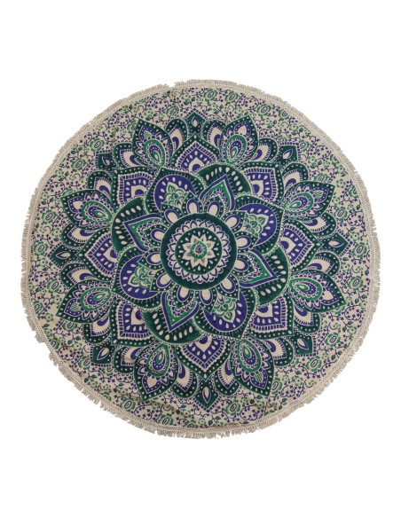 Mandala textile rond bleu & turquoise – Équilibre zen