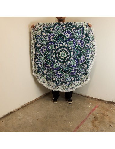 Mandala textile rond bleu & turquoise – Équilibre zen