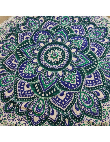 Mandala textile rond bleu & turquoise – Équilibre zen