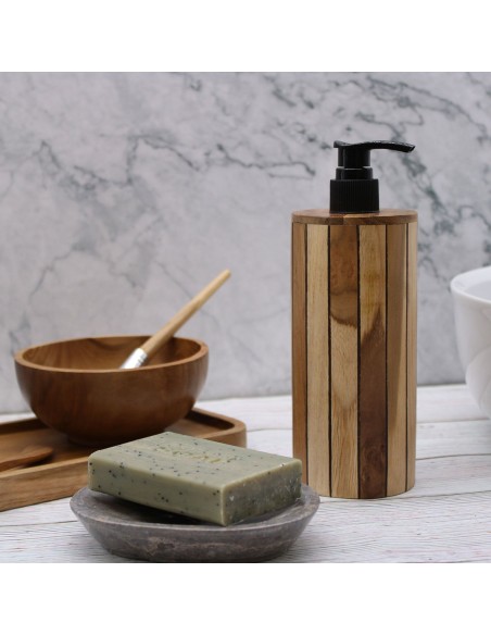 Distributeur de savon en bois de teck – Forme ronde