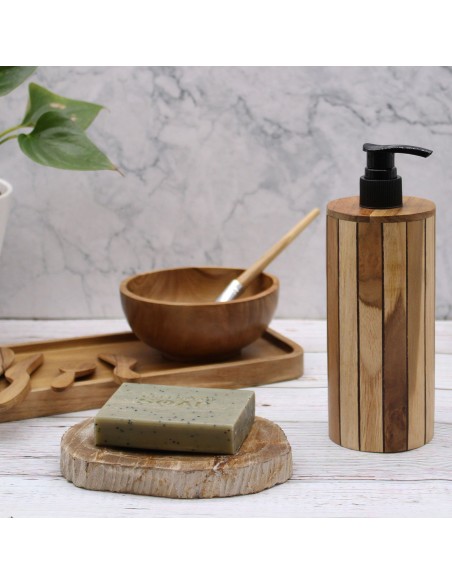 Distributeur de savon en bois de teck – Forme ronde