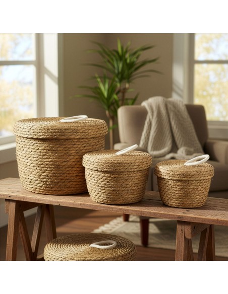 Paniers ronds avec couvercles – Organisation zen naturelle