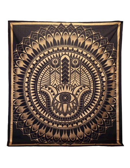 Colcha & tenture Hamsa noir & or – Protection zen