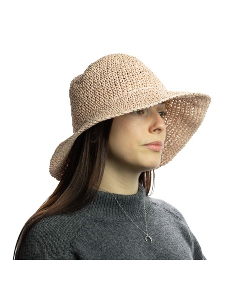 Chapeau de paille à large bord – Rose poudré