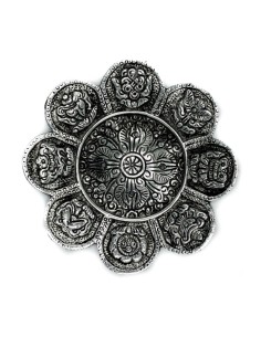 Porte?encens tibétain – Symboles traditionnels, aluminium poli