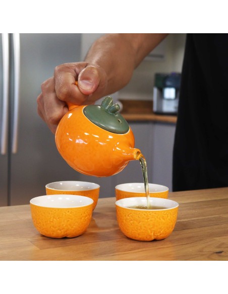 Service à thé – Orange (théière & 4 tasses)
