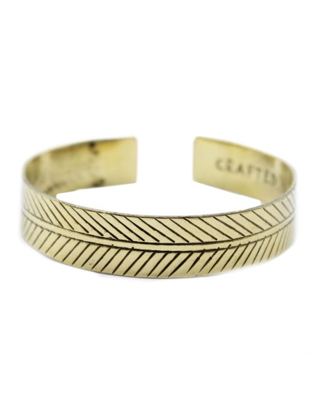 Bracelet tibétain en laiton – Feuille tribale large