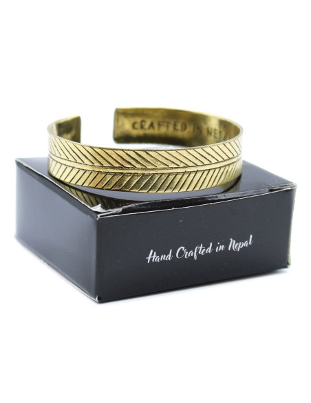 Bracelet tibétain en laiton – Feuille tribale large