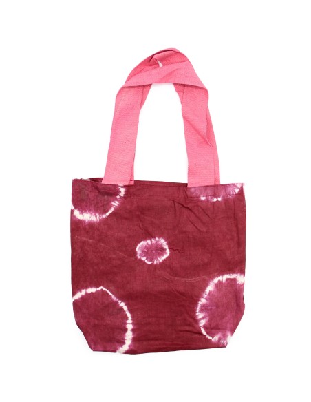 Sac cabas en coton tie?dye – Anneaux grenat & anses roses