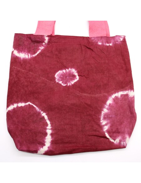 Sac cabas en coton tie?dye – Anneaux grenat & anses roses
