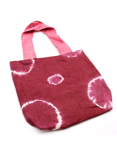 Sac cabas en coton tie?dye – Anneaux grenat & anses roses