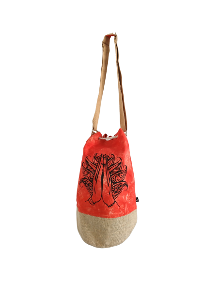 Sac à dos naturel effet lavé – Orange, main Namasté