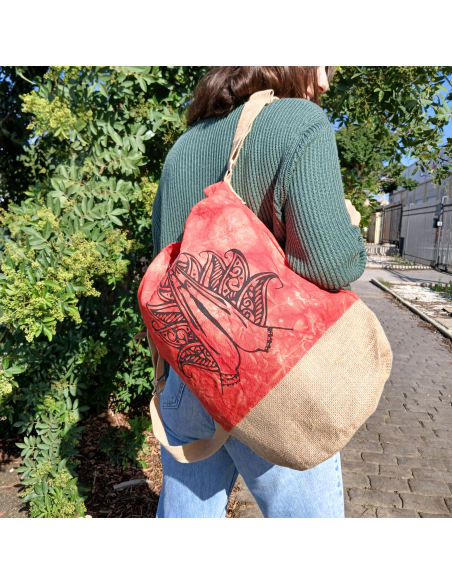 Sac à dos naturel effet lavé – Orange, main Namasté