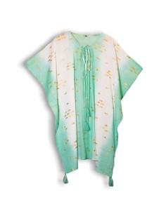 Kaftan nomade sari méditerranéen – Poissons blanc, turquoise & or