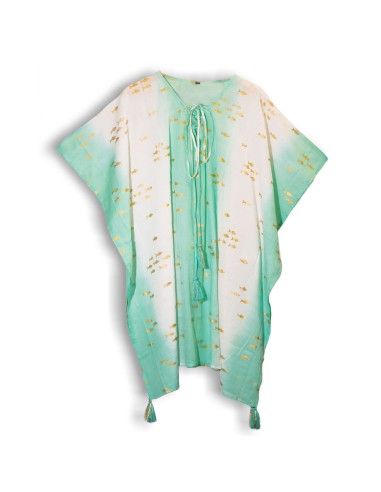 Kaftan nomade sari méditerranéen – Poissons blanc, turquoise & or