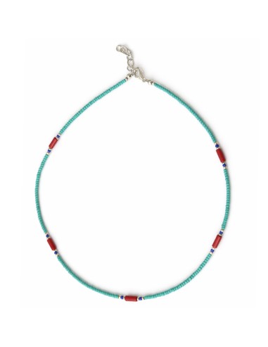Collier népalais turquoise & corail – Détails lapis profonds