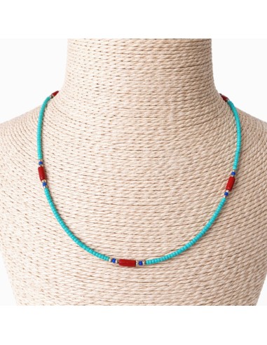 Collier népalais turquoise & corail – Détails lapis