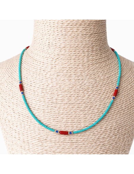 Collier népalais turquoise & corail – Détails lapis