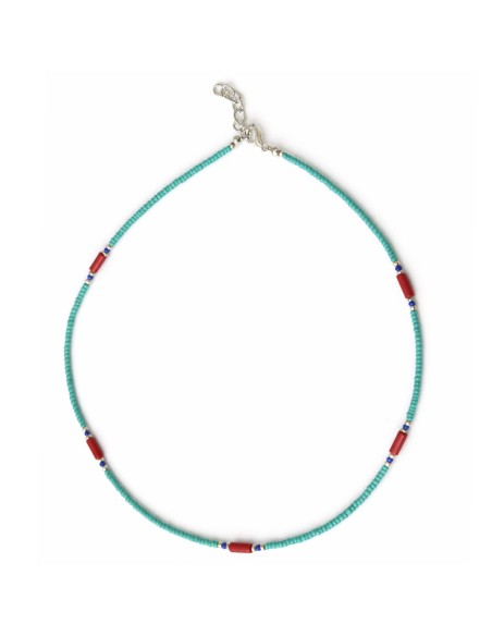 Collier népalais turquoise & corail – Détails lapis