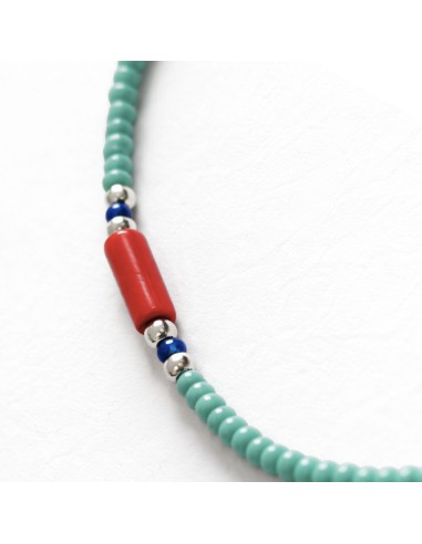 Collier népalais turquoise & corail – Détails lapis