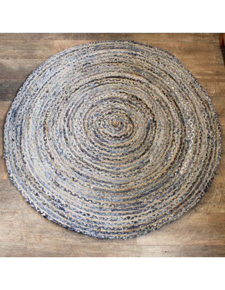 Tapis rond en jute & denim recyclé – Esprit zen
