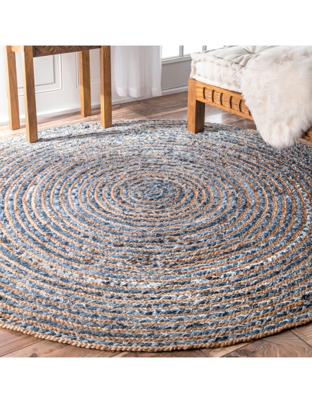 Tapis rond en jute & denim recyclé – Esprit zen
