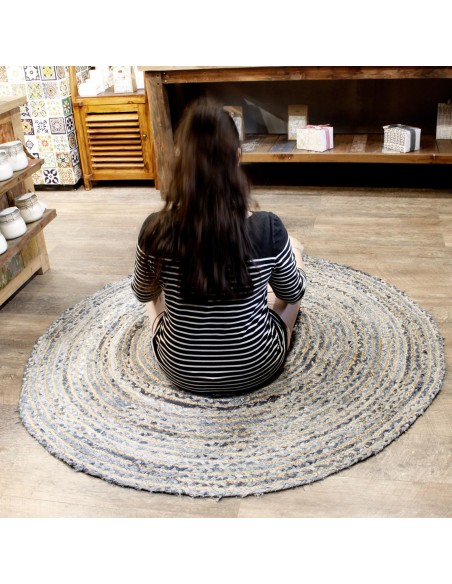 Tapis rond en jute & denim recyclé – Esprit zen