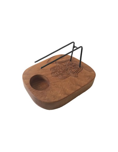 Support chauffant pour palo santo – Bois de teck, motif Hamsa