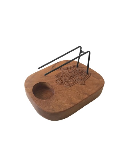 Support chauffant pour palo santo – Bois de teck, motif Hamsa