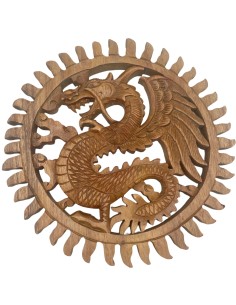 Panneau mural dragon solaire sculpté – Protection zen