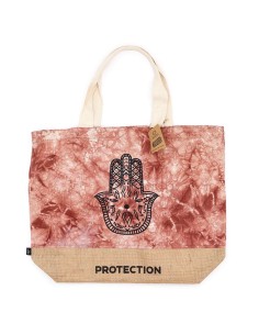 Sac naturel en coton – Terracotta, Hamsa «?Protection?»