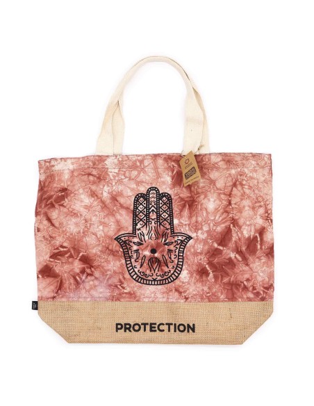 Sac naturel en coton – Terracotta, Hamsa «?Protection?»