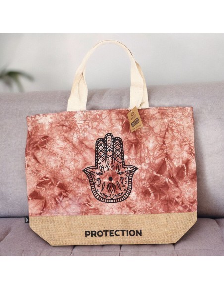 Sac naturel en coton – Terracotta, Hamsa «?Protection?»
