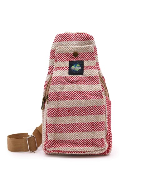 Sac bandoulière en coton naturel – Marron clair & rose