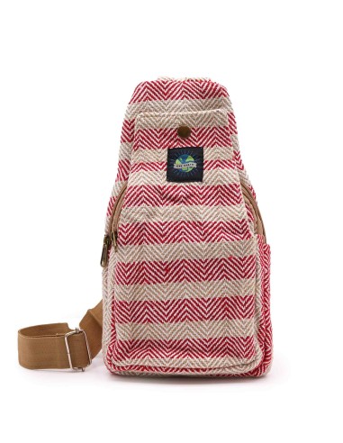 Sac bandoulière en coton naturel – Marron clair & rose