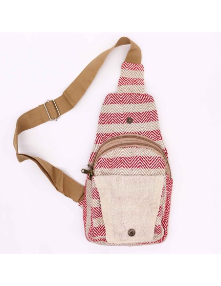 Sac bandoulière en coton naturel – Marron clair & rose