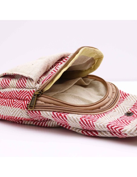 Sac bandoulière en coton naturel – Marron clair & rose